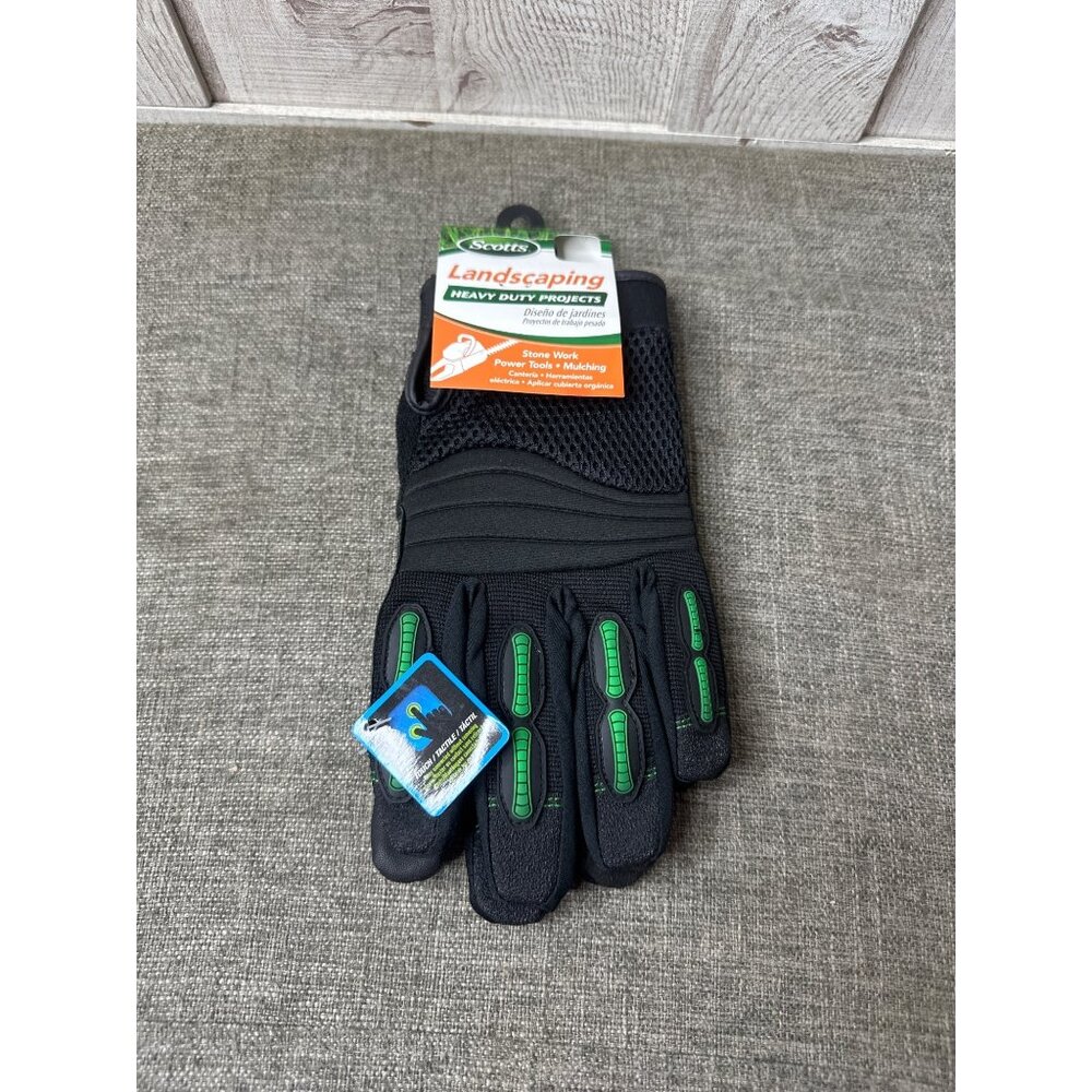 Scotts Landscaping Heavy Duty Work Gloves XL Touch Screen Compatible Green Black
